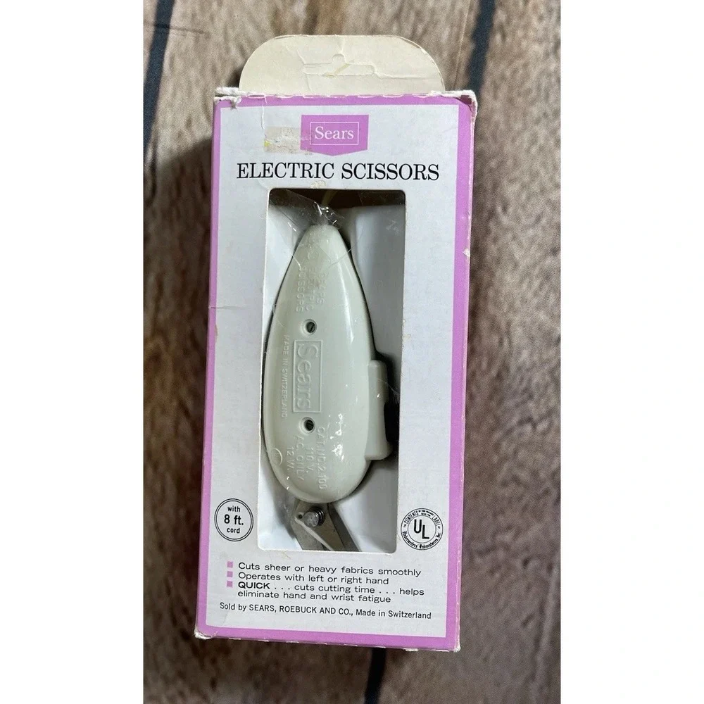 Vintage SEARS Roebuck And Co Electric‎ Fabric Sewing Scissors Switzerland Tested